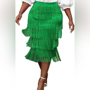 Women's Fringe Midi Bodycon Skirt (Green)
